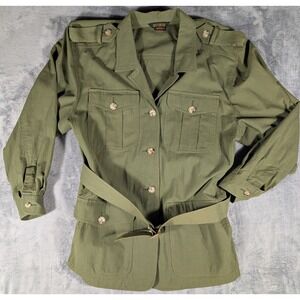 Vintage Lizsport Olive Green Cotton Belted Safari Utility Jacket Women's Large